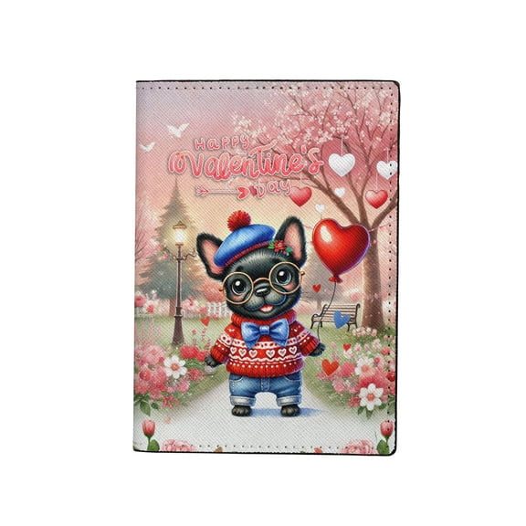 Happy Valentine’s Day Adorable French Bulldog Puppy Holding Heart Balloon Travel Passport Wallet Dog Lover Gifts PU Leather Passport Holder Cover - 00030
