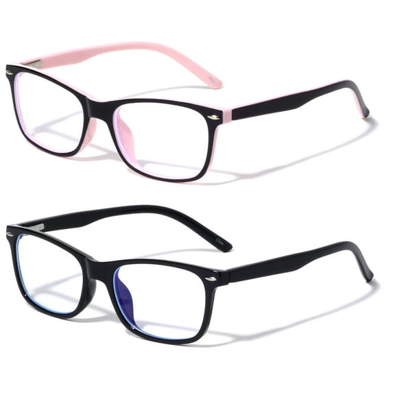 2 Pairs Kids Blue Light Blocking Glasses, Anti Eyestrain & UV Protection, Computer Gaming TV Phone Glasses for Boys Girls - Clear Lens Eye Glasses (Age 4-11) Rectangle
