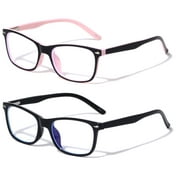 2 Pairs Kids Blue Light Blocking Glasses, Anti Eyestrain & UV Protection, Computer Gaming TV Phone Glasses for Boys Girls - Clear Lens Eye Glasses (Age 4-11) Rectangle