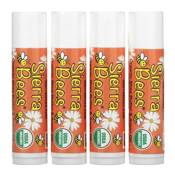 Sierra Bees Organic Lip Balms Shea Butter & Argan Oil 4 Pack 0.15 oz (4.25 g) Each