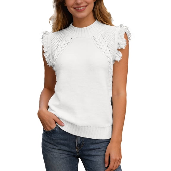 FUYUDY Women Shirts Knitted Sleeveless Sweater Vest Casual Crochet Tops Soft Summer Pullover Yarn Tank Blouse Versatile Female Solid Color Dailywear