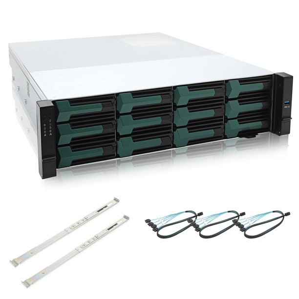 Rackchoice Matx/Mini-Itx Chasis De Servidor Para Montaje En Rack 2U Hotswap 12 Bahías Placa Posterior Sff-8643 De 12 Gbps Que Incluye Riel Deslizante Y Cables Sff-8643 Minisas A Sata