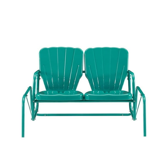 Outdoor Escape Turquoise Outdoor Loveseat Glider – Retro Furniture Seating for Two People