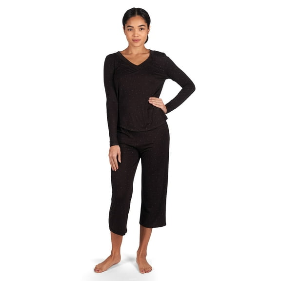 MeMoi Women's Ultra-Soft Polka Dot Bamboo Blend Long Sleeve Top - Womens - Female, XS, Black