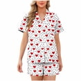 thumbnail image 2 of Goodtrade8 Womens Shorts & Tops PJS Button up 2 Pieces Homewear Short Sleeve Casual Heart Print Summer Loungewear Homewear Pockets Pajamas Set for Women PJS, 2 of 5