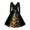 thumbnail image 2 of Women's Fashion Elegant Autumn and Winter Long Sleeve V-Neck Christmas Print Dress for Holiday Parties and Casual Wear, Stylish Women's Seasonal Dress,Gold,XL, 2 of 5