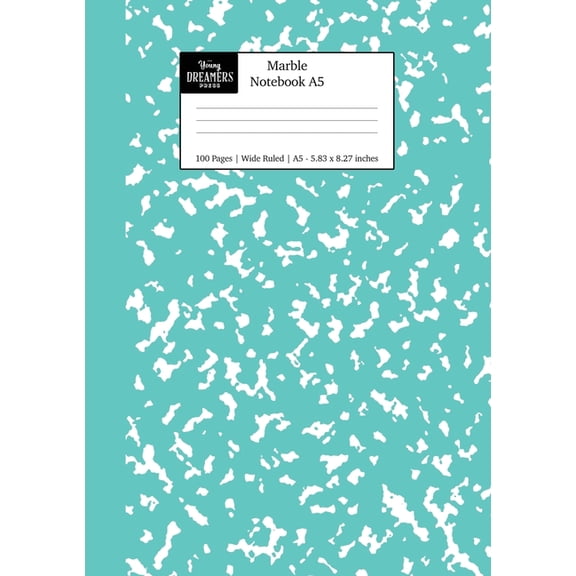 A5 Lined Notebooks Marble Notebook A5: Turquoise Marble Wide Ruled Journal, Book 4, (Paperback)