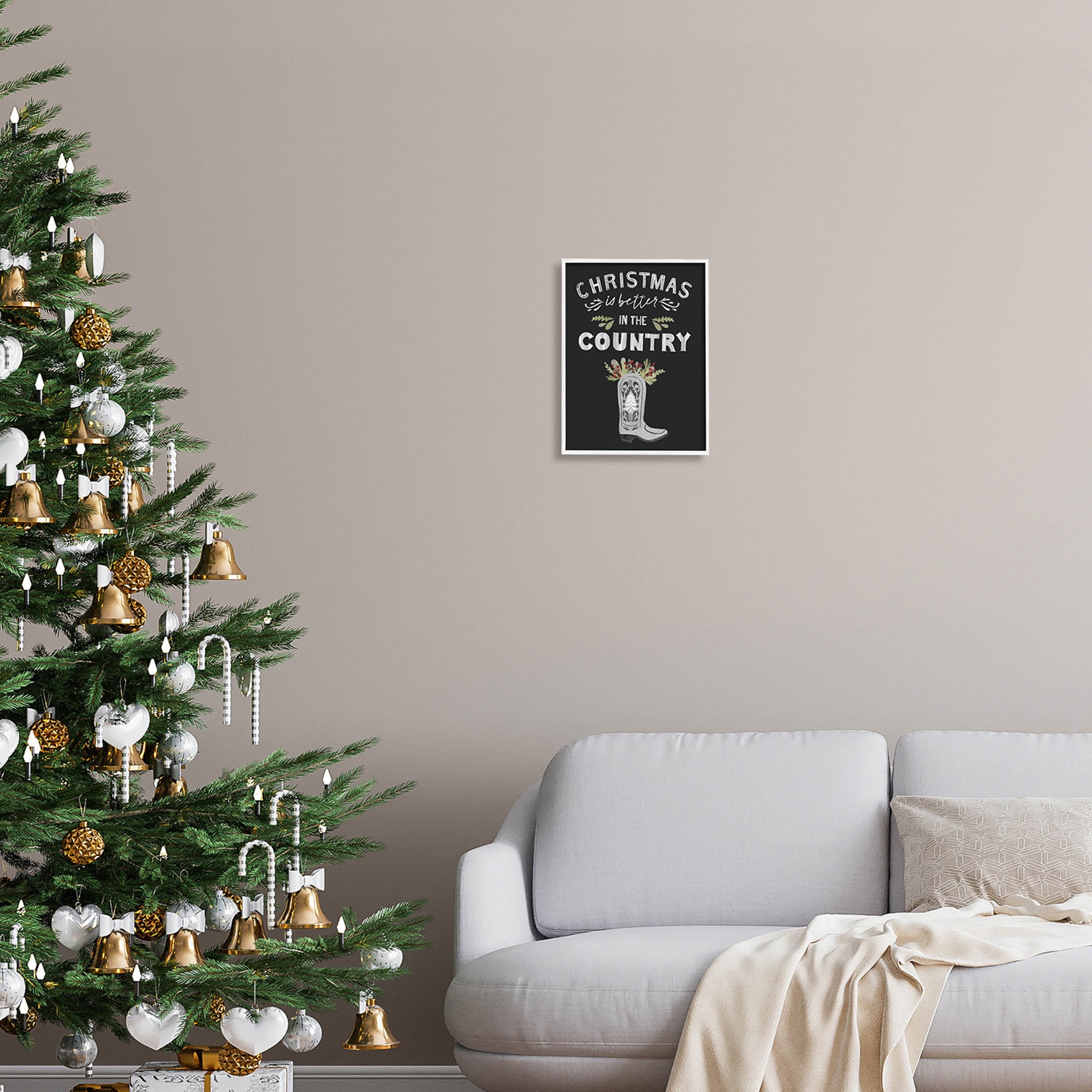 Christmas Better In Country Phrase Holiday Graphic Art White Framed Art Print Wall Art