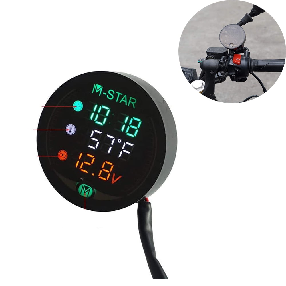 Bohisen 3 in 1 Motorcycle Meter LED Digital Display Voltmeter Voltage Volt Temperature Gauge Time LED Waterproof Night Vision Time Clock Temperature Gauge 