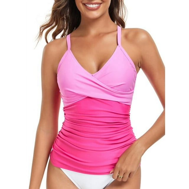 RELLECIGA Haut de Tankini Froncé à Encolure en V pour Femmes Maillots de Bain