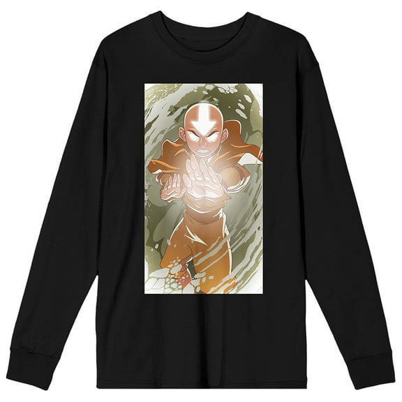 Avatar the Last Airbender Aang with Air Bending Black Long Sleeve Graphic Tee - XL