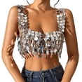 thumbnail image 2 of Lentejuelas Crop Top Halter Bra Top Y2K Outfit Sin mangas Tank Camis Camisole Cami Top Crop Halter Top para Halloween Dance Party Danza del vientre Forma de cuadrilátero Salvador Dali Top corto de lentejuelas, 2 of 10