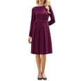 thumbnail image 2 of Women's Pleated Dress A Line Tie Waist Business Casual Long Sleeve Dresses 2XL Purple, 2 of 5