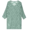 thumbnail image 5 of Fewfanhot Women Crochet Hollow‑Out V‑Neck 3/4 Sleeve Top, Loose Knit Casual Pullover Blouse for Ladies, 5 of 7