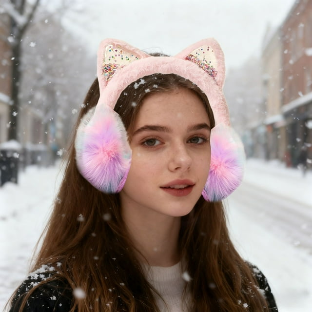 BotaniNest Winter Warm Cat Ear Headband Cozy Fleece Ear For Girls Cold Weather Outdoor Sports
