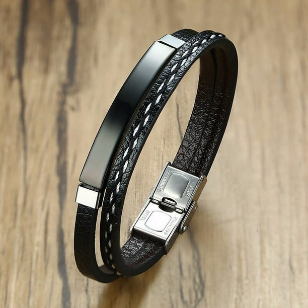 Delysia King-pulsera tejida de cuero para hombre, brazalete de acero inoxidable con contraste de Color, a la moda, 2021