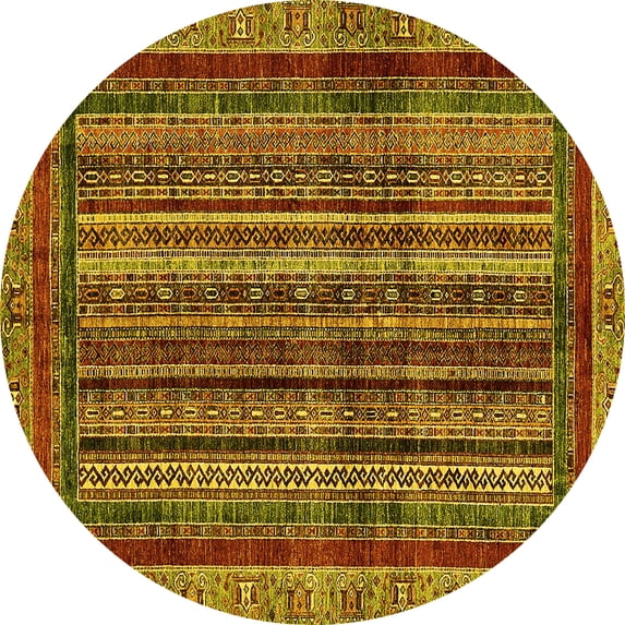 Ahgly Company Machine Washable Indoor Round Abstract Yellow Modern Area Rugs, 4' Round