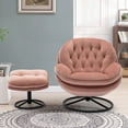 thumbnail image 2 of Swivel Chair with Ottoman Set, Velvet Tufted Upholstered Accent Chair, Single Sofa Chair with 360 Degree Metal Base for Living Room, Bedroom, Home Office, Pink, 2 of 9