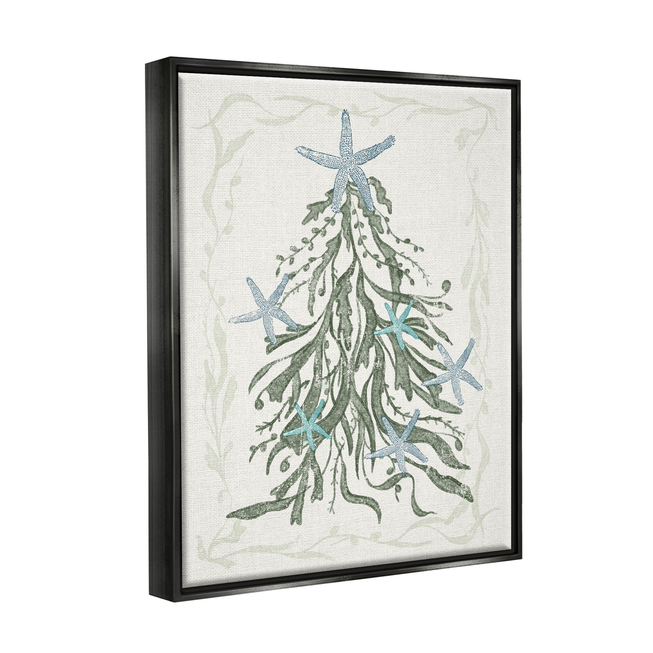 Nautical Christmas Tree Sea Life Holiday Graphic Art Jet Black Framed Art Print Wall Art