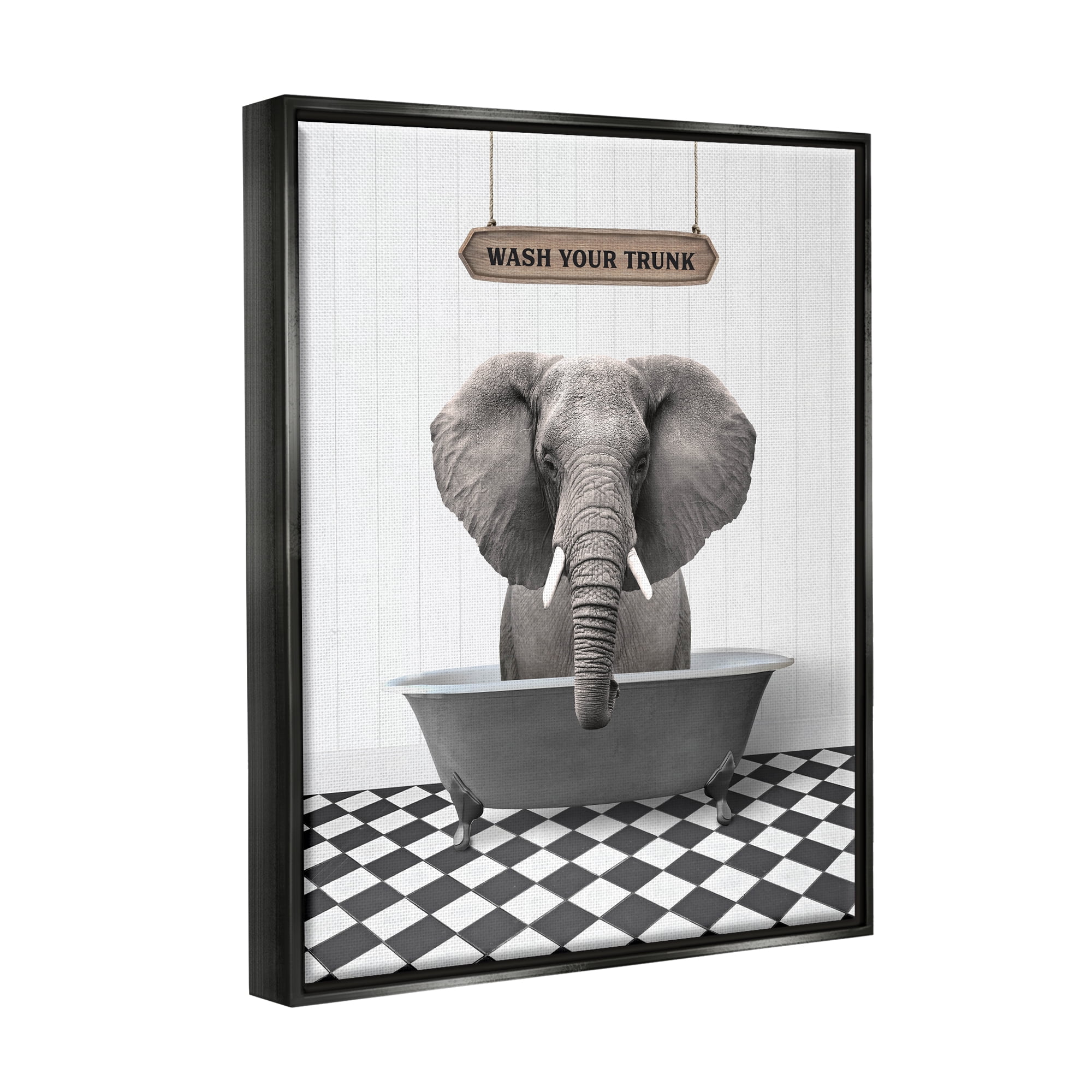 Stupell Industries Wash Your Trunk Phrase Animals & Insects Painting Black Floater Framed Art Print Wall Art, 17 x 21