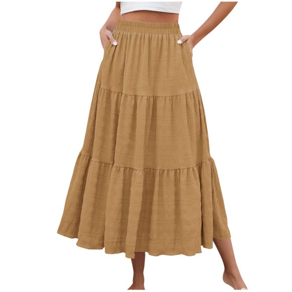 Shirt Skirt For WomenWomen Solid Color Casual Long Skirt With High Waist And Flowing Long Skirt With Pockets And Half Skirt