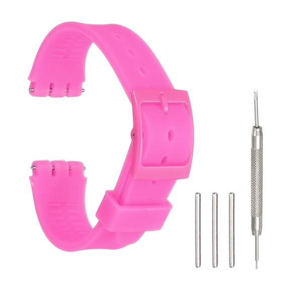 Uxcell Silicone Watch Band 16mm Width Quick Release Soft Watch Straps Replacement with Plastic Buckle and Stainless Steel Spring Bar for Men Women, Dark Pink
