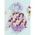 thumbnail image 5 of Elippeo Baby Girl Rash Guard Swimsuit 3 6 12 18 24 Months Long Sleeve Floral/Ice Cream Print Bathing Suit Infant Swimwear with Sun Hat, 5 of 10