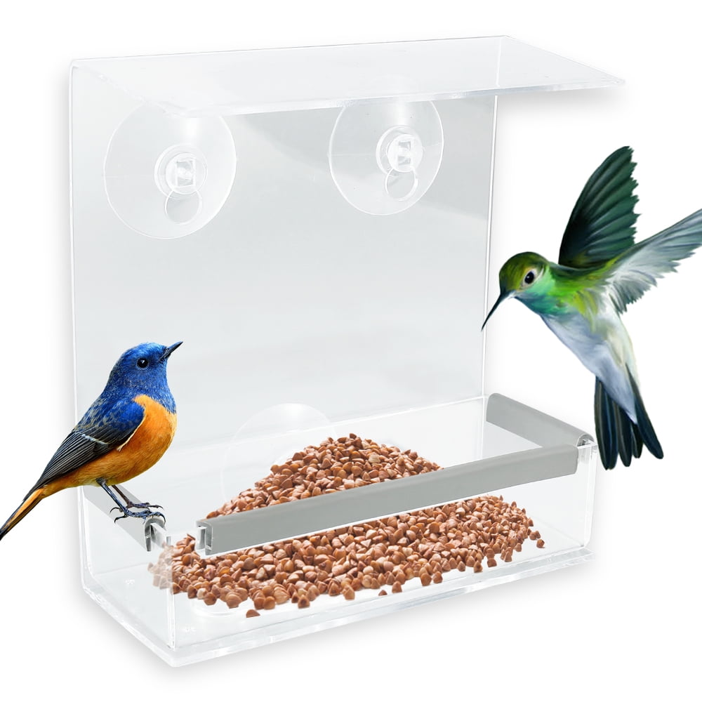 Window Bird Feeder Acrylic Strong Suction Cup Seed Tray Outdoor Garden Hanging 