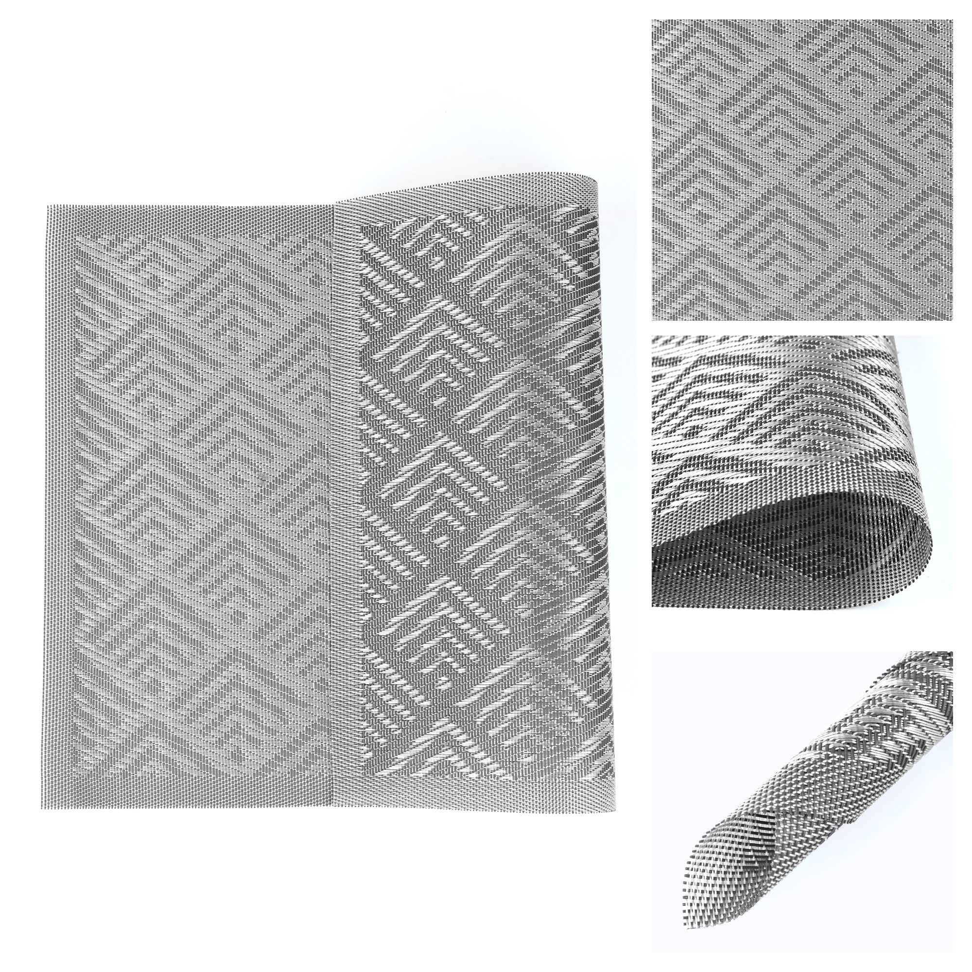Unique Bargains Set of 6 Washable Plastic Placemats for Dining Table Decor Gray