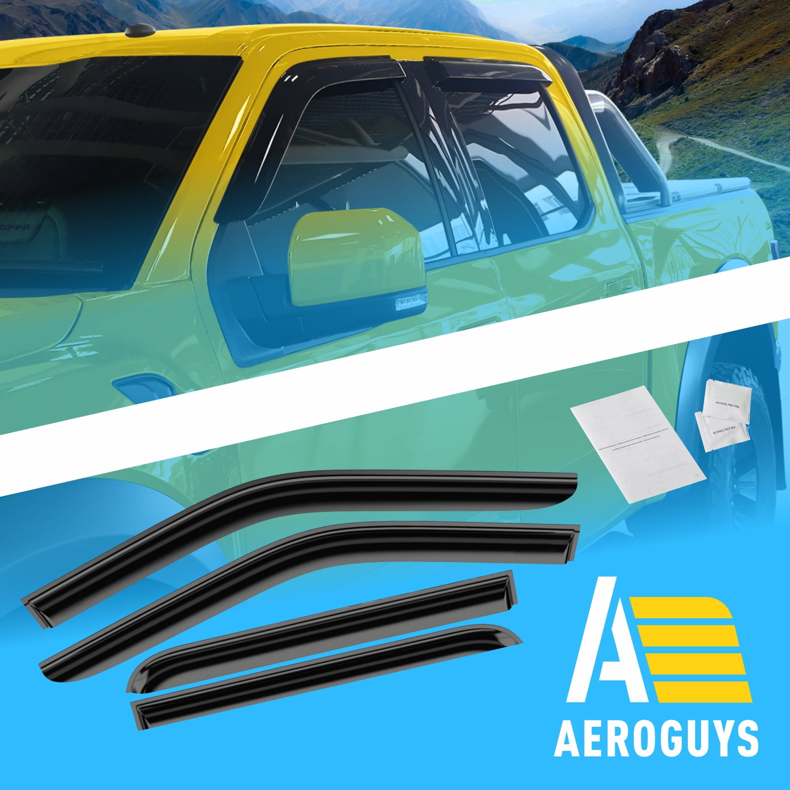 AEROGUYS Tape-On Window Deflectors Extra Durable Window Rain Guards Fit for Ford F-150 2015-2026 SuperCrew, Sun Visors, Wind Deflectors,Vent Visors,Truck Accessories - 4pcs. AG0050