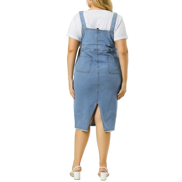 MODA NOVA Juniors Plus Size Adjustable Strap Back Slit Denim