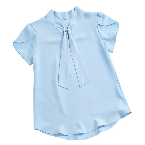 BLCHUNen Summer Chiffon Tops for Women Plus Size Tie V Neck Ruffle Short Sleeve Flowy Shirts Elegant Casual Work Blouse