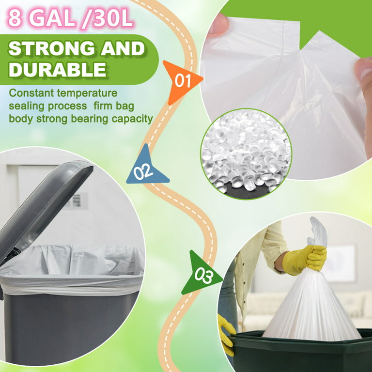 Toplive Trash Bag Garbage Bag Trash Bags Wastebasket Bin Liners for Home  Bathroom Bedroom Kitchen Office Trash Can (Black, 8 Gallon)