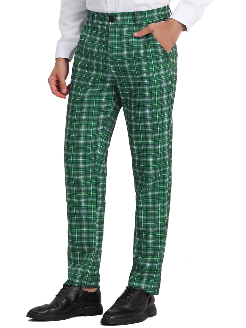 Unique Bargains Men's Plaid Dress Pants Flat Front Dark Green 36  Comfortable Business Wear - Walmart.com