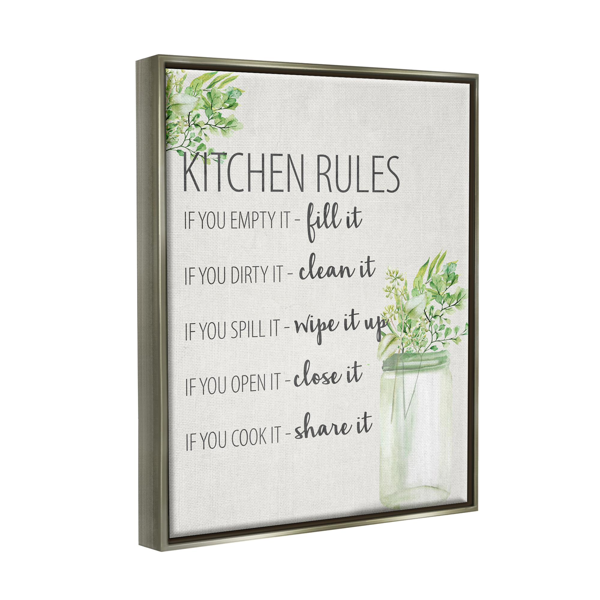 Stupell Industries Kitchen Rules Share It Food & Beverage Painting Gray Floater Framed Art Print Wall Art, 17 x 21