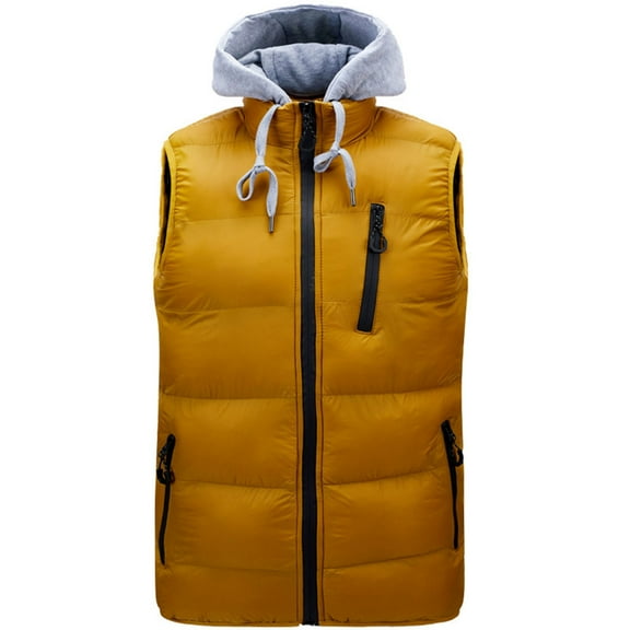 YLSDY Men's Hooded Puffer Vest Winter Warm Sleeveless Jacket Lightweight Outerwear Yellow XL