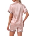 thumbnail image 3 of INSPIRE CHIC Women's Satin Pajamas Sleepwear Button Down Contrast Color Short Sleeve Tops with Shorts Loungewear Sets S Pink, 3 of 6