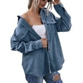 thumbnail image 5 of vigerkar Womens Long Sleeve Button Down Boyfriend Shirts Casual Shacket Jacket Coats (Blue, XL), 5 of 5