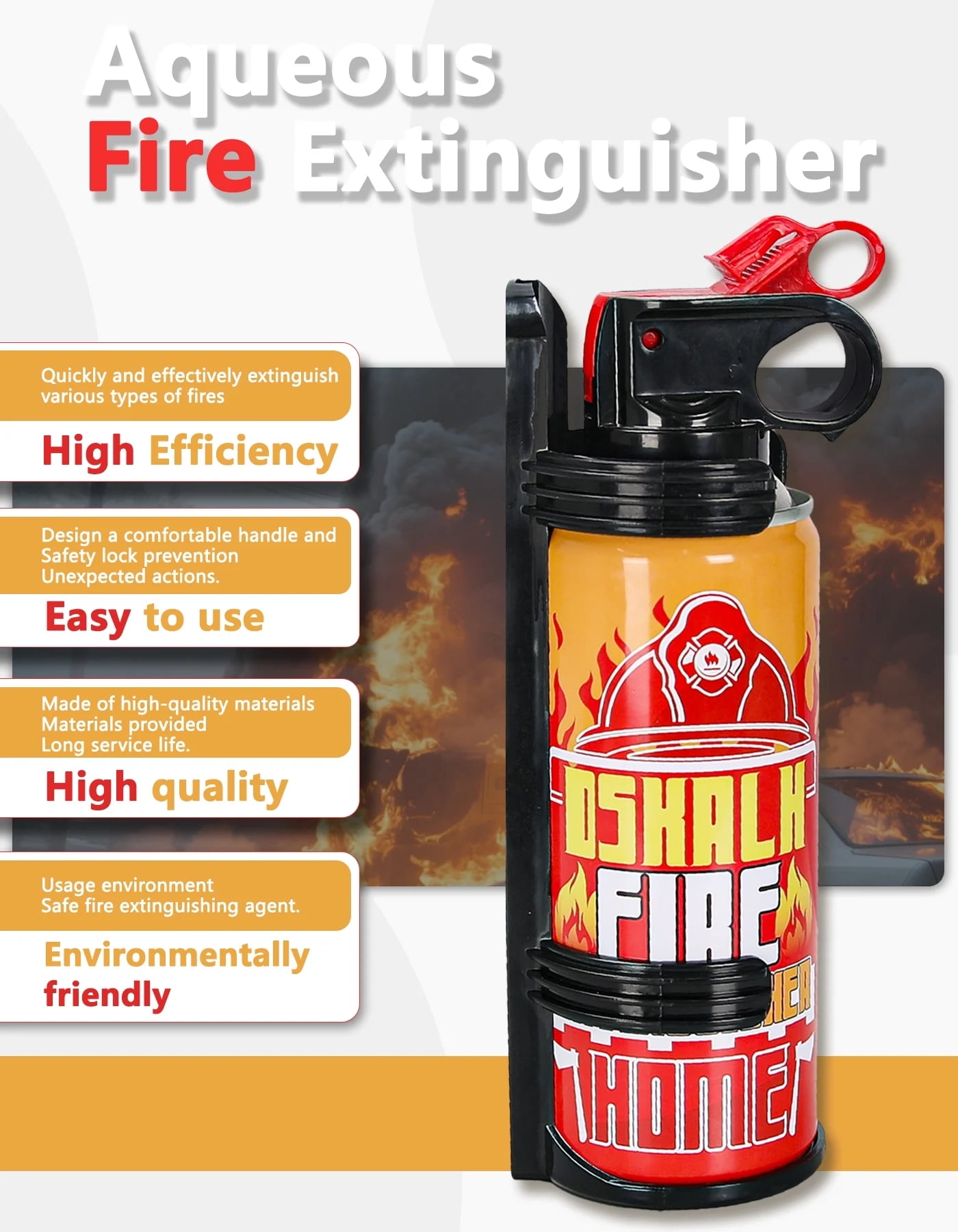 DSKALH Portable Small Fire Extinguishing Spray for Car, Home & Kitchen (Low-Residue, Easy Clean), 4 Pack