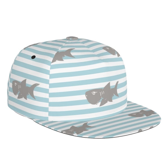 Flat Bill Trucker Hats for Women Men - Striped Cartoon Cute Shark Adjustable Flat Baseball Cap Snapback Hats Dad Hats for Men
