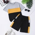 thumbnail image 4 of CUZIBR Boys Summer Casual Outfit Color Block Short Sleeve Crew Neck T Shirt Shorts Loose Relaxed Breathable Two Piece Clothes Set Fashion Streetwear,Black,7-8 Years, 4 of 7