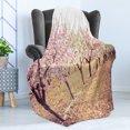thumbnail image 4 of Almond Blossom Soft Flannel Fleece Blanket, Spring Blossom Orchard with Blurred Background Pastel Colored Idyllic Design, Cozy Plush for Indoor and Outdoor Use, 50" x 70", Multicolor, by Ambesonne, 4 of 5