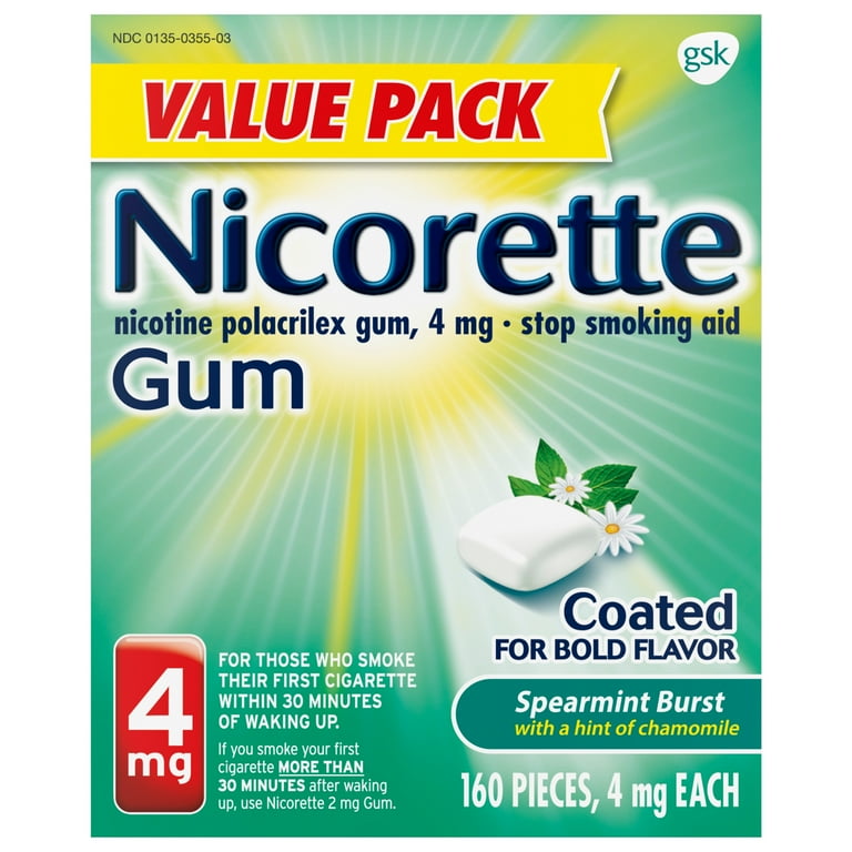 2 pack) Nicorette Nicotine Gum, Stop Smoking Aids, 4 Mg, Spearmint Burst,  160 Count
