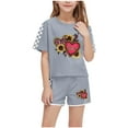 thumbnail image 2 of ATOGUTA Girls Printed Outfits Short Sleeve Heart Print Tops Summer Shorts Set Gray, Size 5-14 Years, 2 of 6