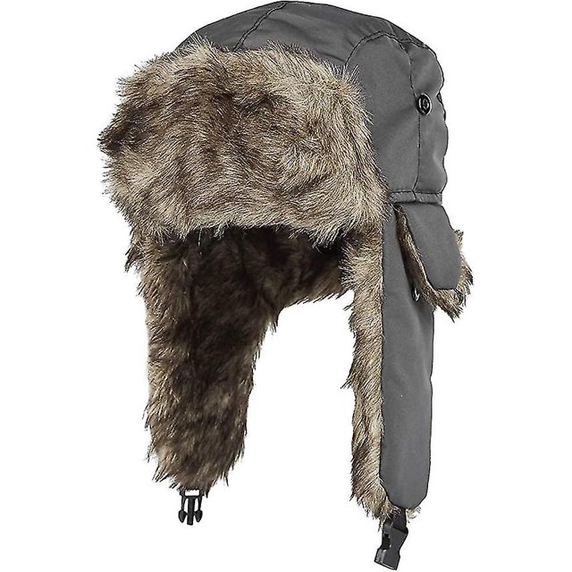 Gorro con orejeras unisex de piel sintética, impermeable, para cazar en invierno, color gris