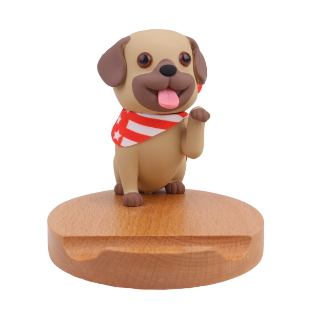 Cute Dog Soporte para teléfono móvil con base de madera Soporte universal para teléfono inteligente Soporte para teléfono de escritorio (Pug)