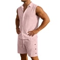 thumbnail image 6 of Summer 2 Piece Sets for Men Summer Sleeveless Button Down Vest and Shorts Breathable Casual Comfortable Pure Color Pajama Set, 6 of 6