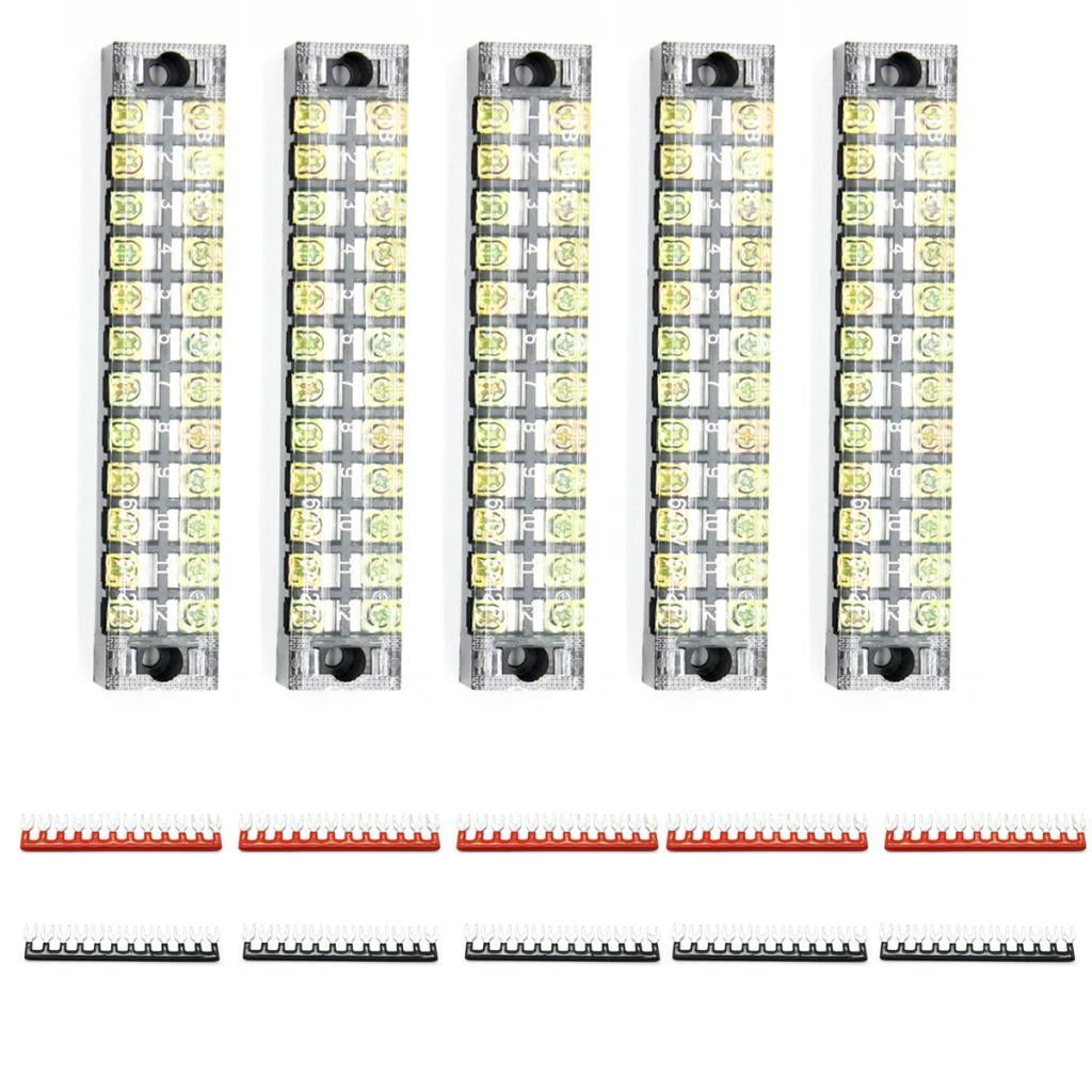 jiaping 5 Sets of 600V 15Amp 2-Rows 12-Positions Screw Wire Terminal Strip Barrier Block