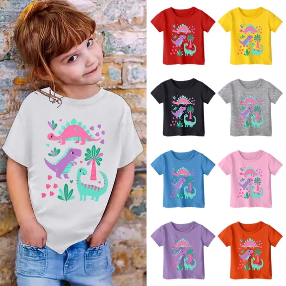 QIUYAN Kids Casual Print T-Shirt, Back to School Round Neck Top, Loose Short Sleeve Soft Breathable for Boys Girls Daily Wear, T-Shirt