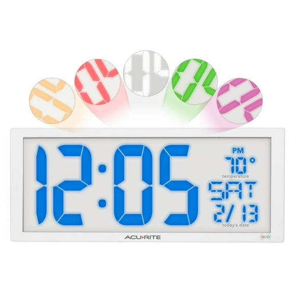 AcuRite Horloge DEL Multicolore Surdimensionnée de 14,5 Po avec Température Intérieure, Jour de la Semaine et Date (75160M)